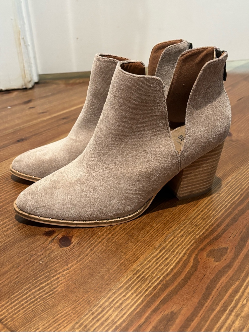 Taupe Suede Cutout Ankle Booties